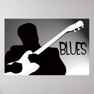 Die Silhouette des Bluesspielers mit einem Poster
