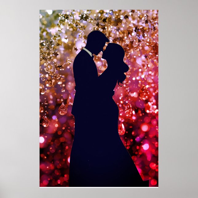 Die Silhouette junger Liebe auf einem Wandposter Poster (Vorne)