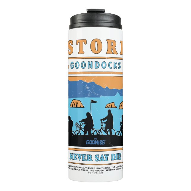 Die Silhouetten der Goonies über Astoria Goondocks Thermosbecher (Vorderseite)