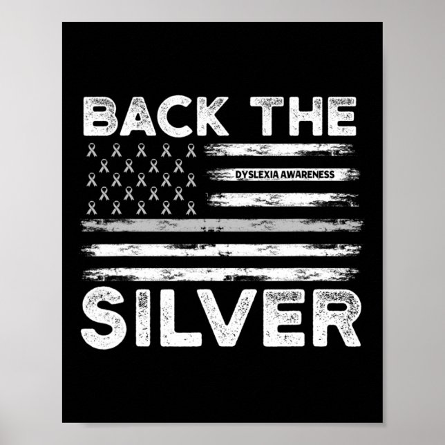 Die Silver Dyslexixie Awareness Flag Silver Ribbon Poster (Vorne)