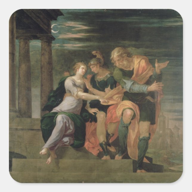 Die Sitzung von Theagenes und von Chariclea Quadratischer Aufkleber (Vorderseite)