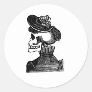Die Skelettdame. Circa Anfang der 1900er Jahre Mex Runder Aufkleber