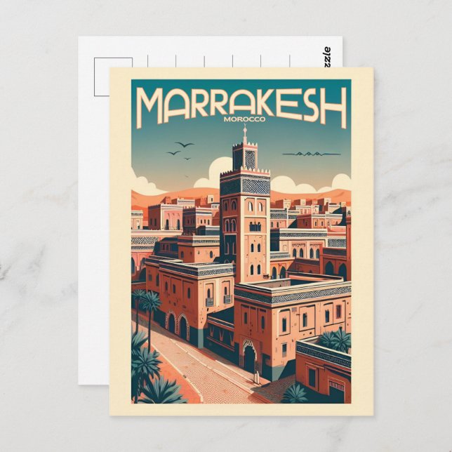 Die Skyline der Altstadt von Marrakesch mit Mosche Postkarte (Vorne/Hinten)