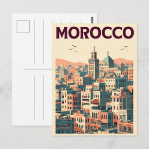 Die Skyline der Altstadt von Marrakesch mit Mosche Postkarte