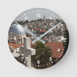 Die Skyline des alten Jerusalems Runde Wanduhr