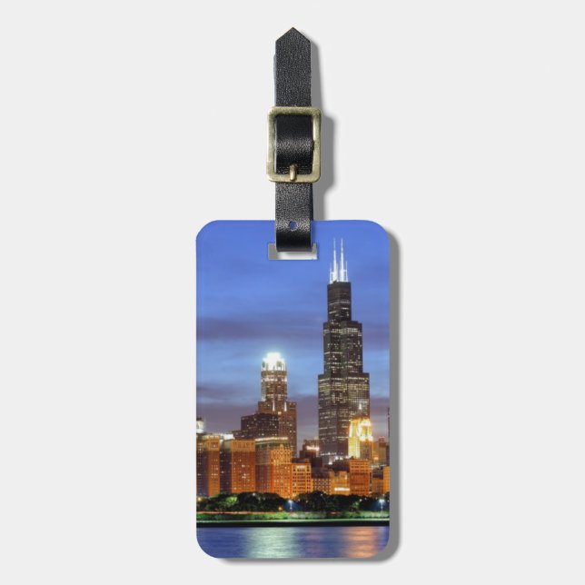 Die Skyline von Chicago vom Adler Planetarium Gepäckanhänger (Vorderseite vertikal)