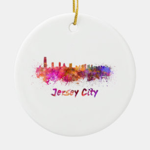 Die Skyline von Jersey City in Aquarell Keramik Ornament