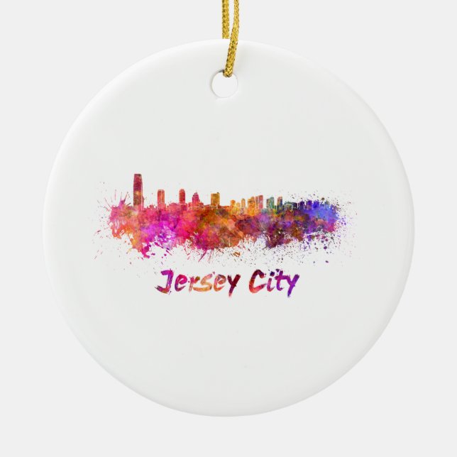 Die Skyline von Jersey City in Aquarell Keramik Ornament (Vorne)