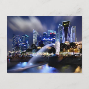 Die Skyline von Merlion und Singapur Postkarte
