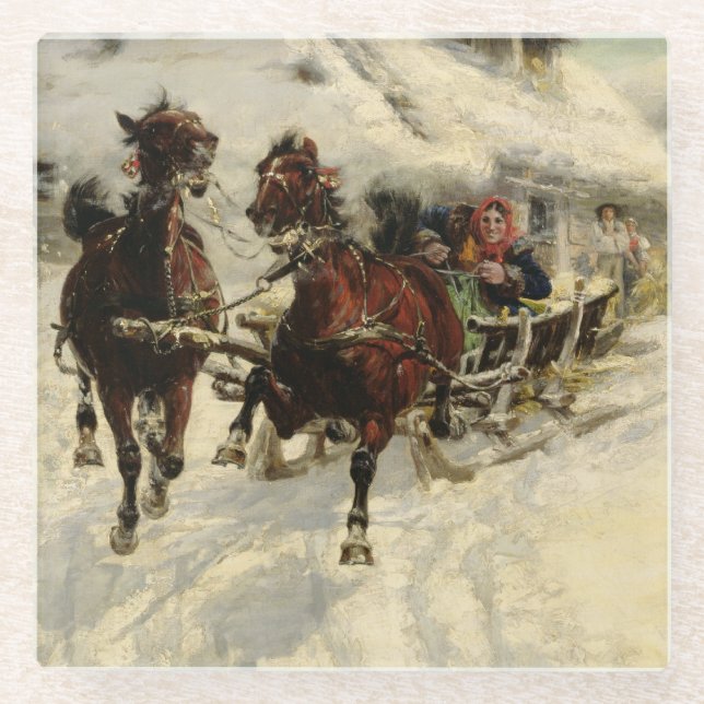 Die sleigh-Fahrt, 1896 (Öl auf Leinwand) Glasuntersetzer (Vorderseite)