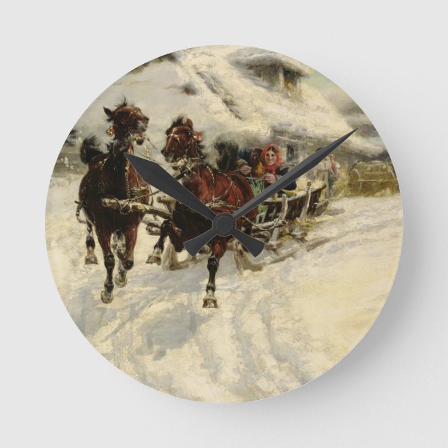 Die sleigh-Fahrt, 1896 (Öl auf Leinwand) Runde Wanduhr (Vorderseite)