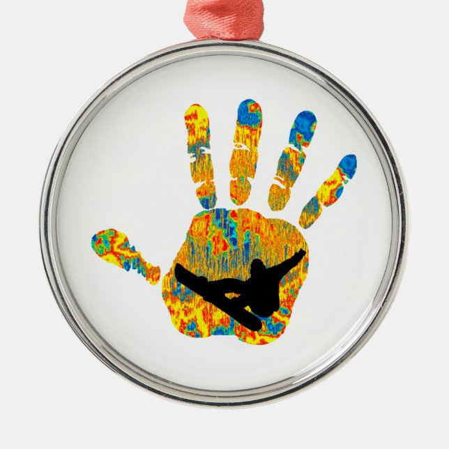 DIE SNOWBOARDS-WEISE SILBERNES ORNAMENT (Vorne)