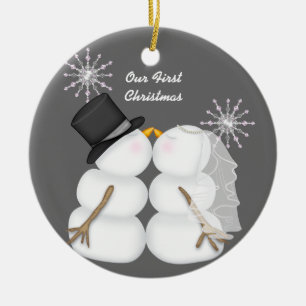 Die Snowmen küssen verheiratet unser erstes Keramik Ornament