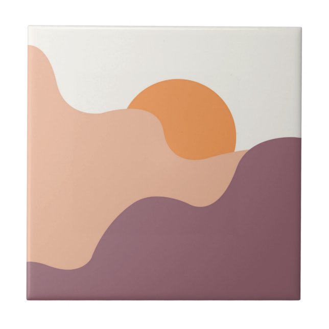 Die Sonne geht hinter den lila Hügeln herunter Fliese (Vorderseite)