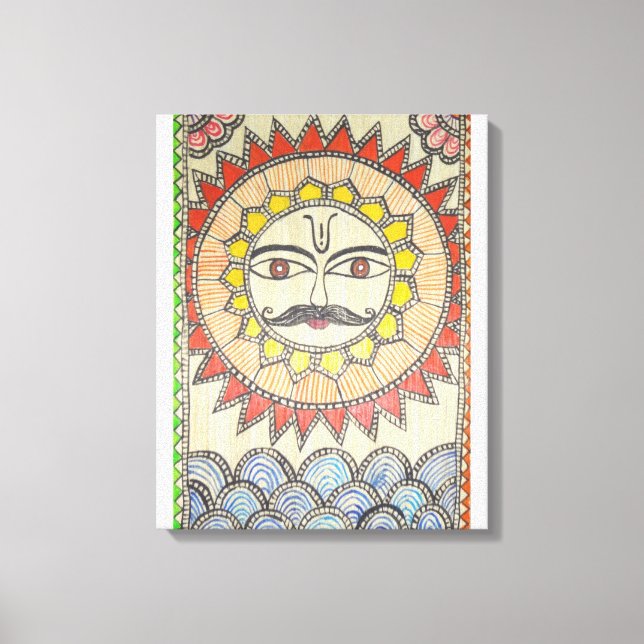 Die Sonne im Malstil Madhubanis Leinwanddruck (Vorderseite)