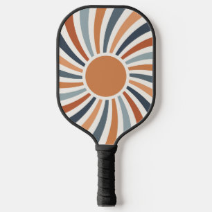 Die Sonne in einem bunten Retro-Design gelassen Pickleball Schläger