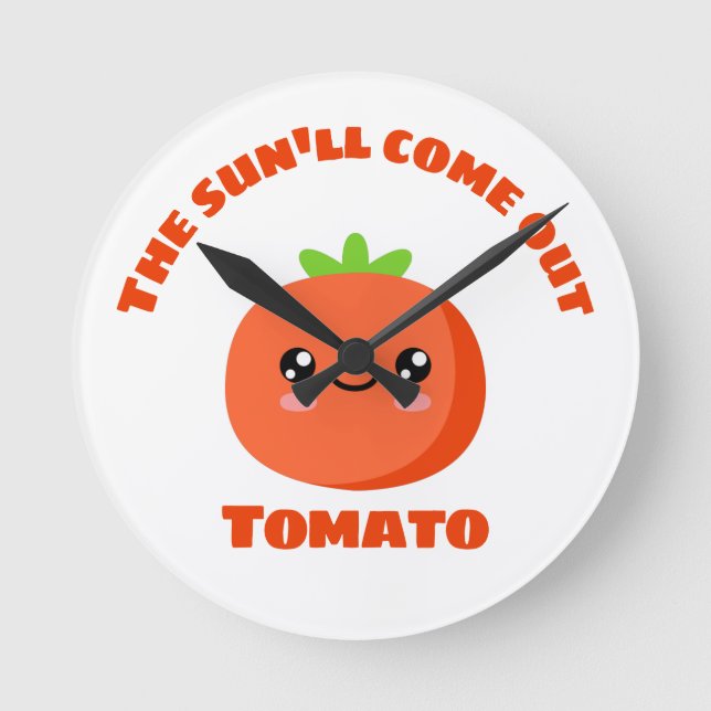 Die Sonne kommt aus Tomate Runde Wanduhr (Vorderseite)