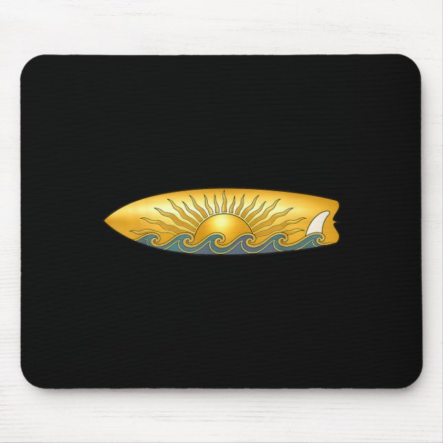Die Sonne mit Surfbrett und Meereswellen surft  Mousepad (Vorne)