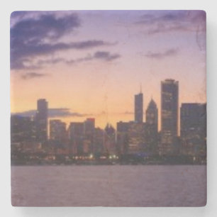 Die Sonne-Sets über dem Chicagoskyline Steinuntersetzer