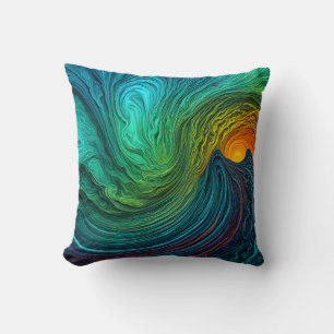 "Die Sonne verschwindet" Abstrakte Fraktal-Waves Kissen