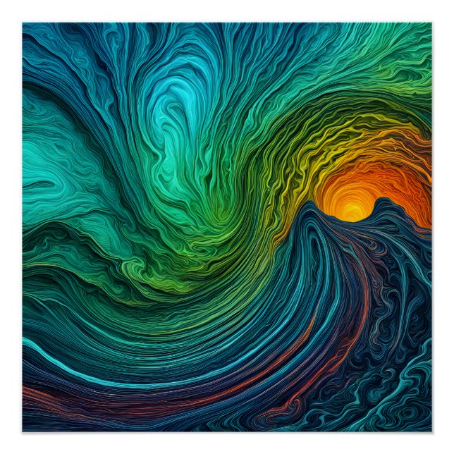 "Die Sonne verschwindet" Abstrakte Fraktal-Waves Poster (Vorderseite)