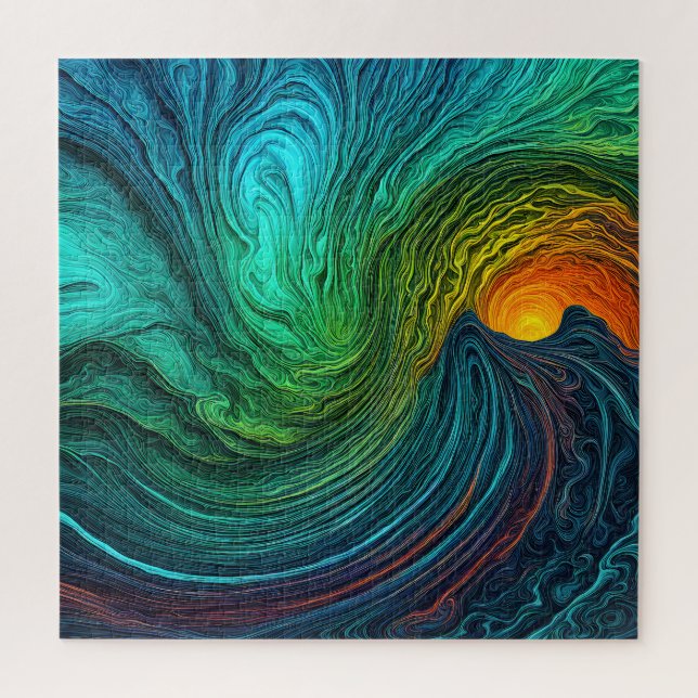 "Die Sonne verschwindet" Abstrakte Fraktal-Waves Puzzle (Vertikal)