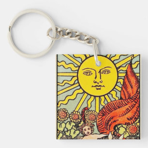 Die Sonnen-Tarotkarte-Kunst Vintage Rider-Waite Schlüsselanhänger