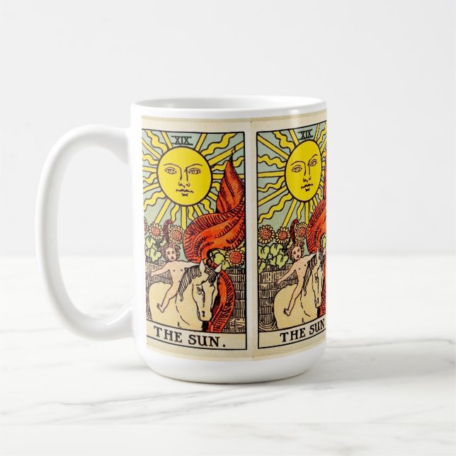 Die Sonnen-Tarotkarte Kunstwerk | Vintage Rider-Wa Kaffeetasse (Links)