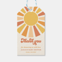 Die sonnengelbe Babydusche kommt hier. Geschenkanhänger