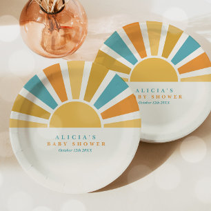 Die sonnengelbe Babydusche kommt hier. Pappteller