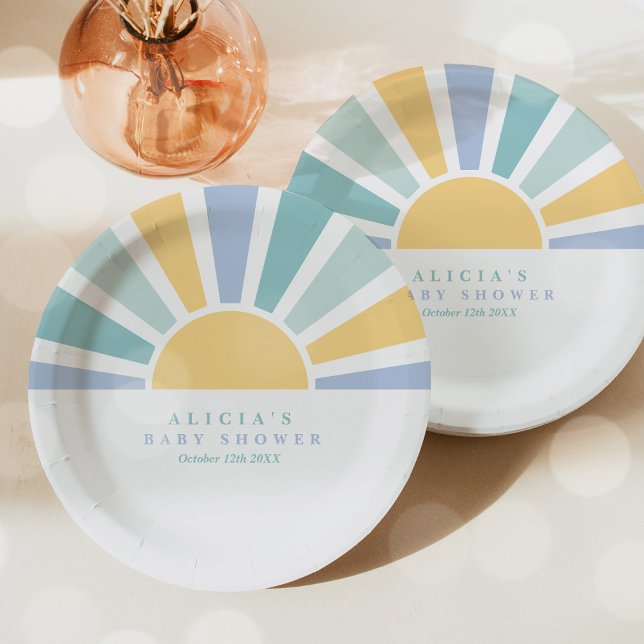 Die sonnengelbe Babydusche kommt hier. Pappteller (Von Creator hochgeladen)