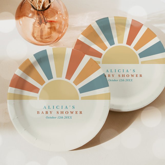 Die sonnengelbe Babydusche kommt hier. Pappteller (Von Creator hochgeladen)