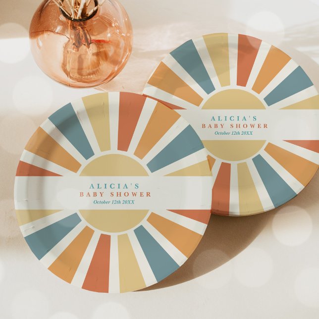 Die sonnengelbe Babydusche kommt hier. Pappteller (Von Creator hochgeladen)