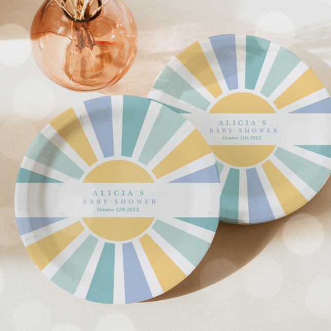 Die sonnengelbe Babydusche kommt hier. Pappteller (Von Creator hochgeladen)