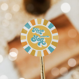 Die sonnengelbe Babydusche kommt hier. Runder Aufkleber