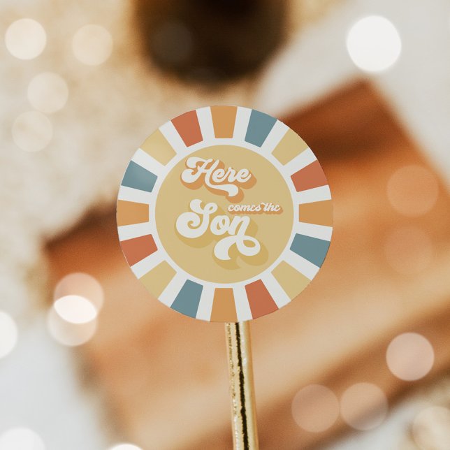 Die sonnengelbe Babydusche kommt hier. Runder Aufkleber (Von Creator hochgeladen)