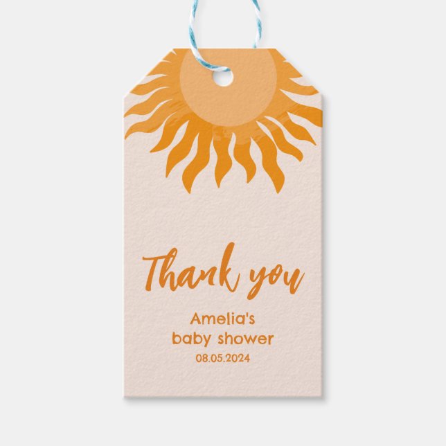 Die sonnengelbe Sonnendusche kommt hier Geschenkanhänger (Vorderseite)