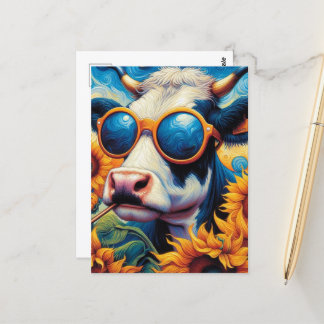 Die sonnige Kuh in der Sonnenbrille auf einem Sonn Postkarte
