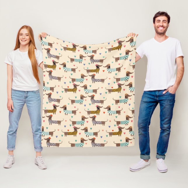 Die sonnigen Dackeln in Hats und Sweatern Fleecedecke (Beispiel)