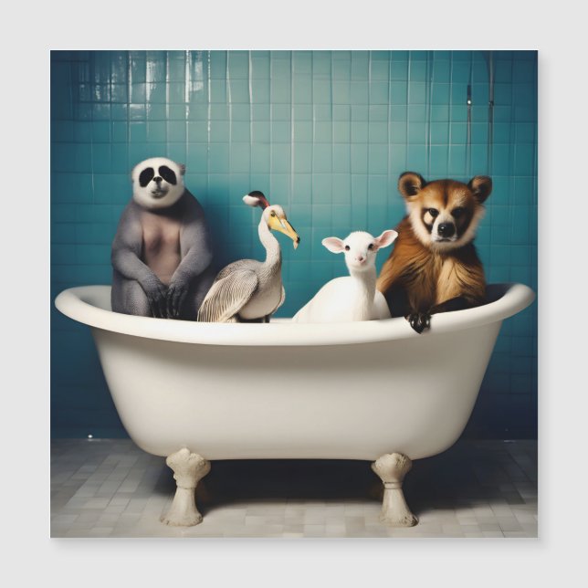Die sonnigen Tiere im Badezimmer Magnetkarte (Vorderseite)