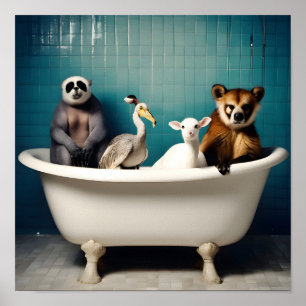 Die sonnigen Tiere im Badezimmer Poster
