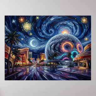 Die Sphäre unter dem Sternenhimmel von Las Vegas Poster