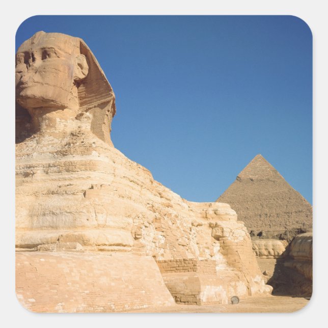 Die Sphinx und die Pyramide von Ghafre, Gizeh Quadratischer Aufkleber (Vorderseite)