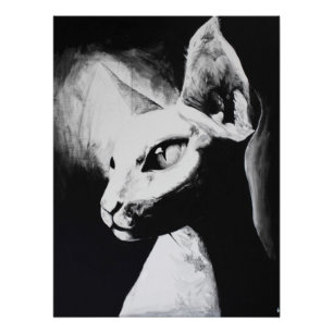Die Sphynx Cat Feline Black & White Original Art Poster