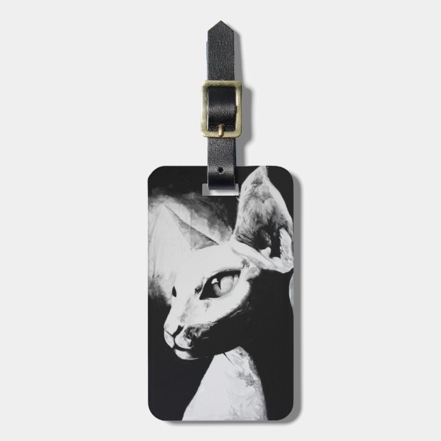 Die Sphynx Cat Frischkite Black & White Art Gepäckanhänger (Vorderseite vertikal)