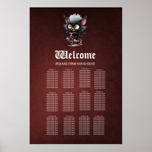 Die spielerische schwarze Katze auf dem Roten Fahr Poster