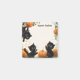 Die spielerische schwarze Katze mit Pumpkin-Inspir Post-it Klebezettel