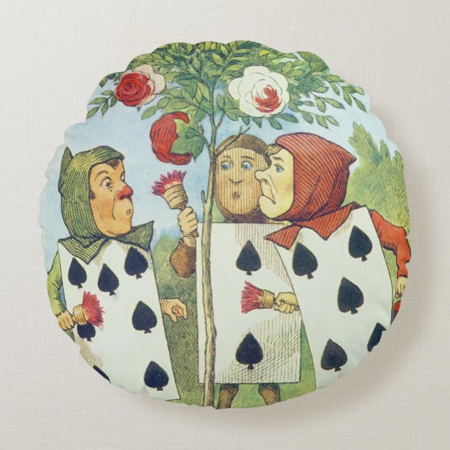 Die Spielkarten, welche die Rose Bush malen Rundes Kissen (Vorderseite)