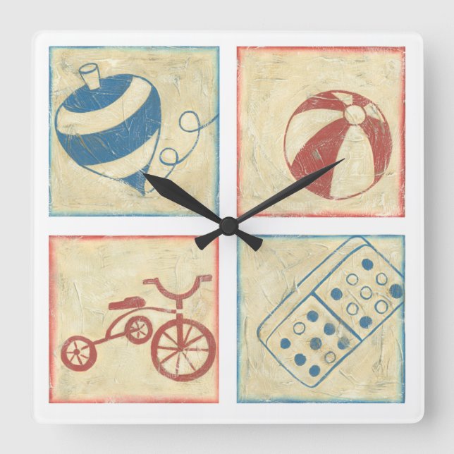 Die Spielwaren der Kinder durch Chariklia Zarris Quadratische Wanduhr (Vorderseite)