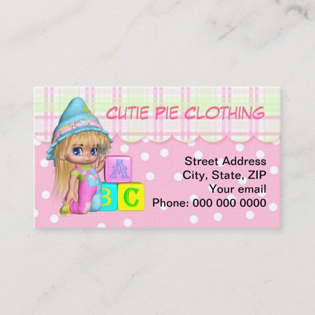 Die Spielwaren der Visitenkarte-Kinder, Kleidung, Visitenkarte (Vorderseite)